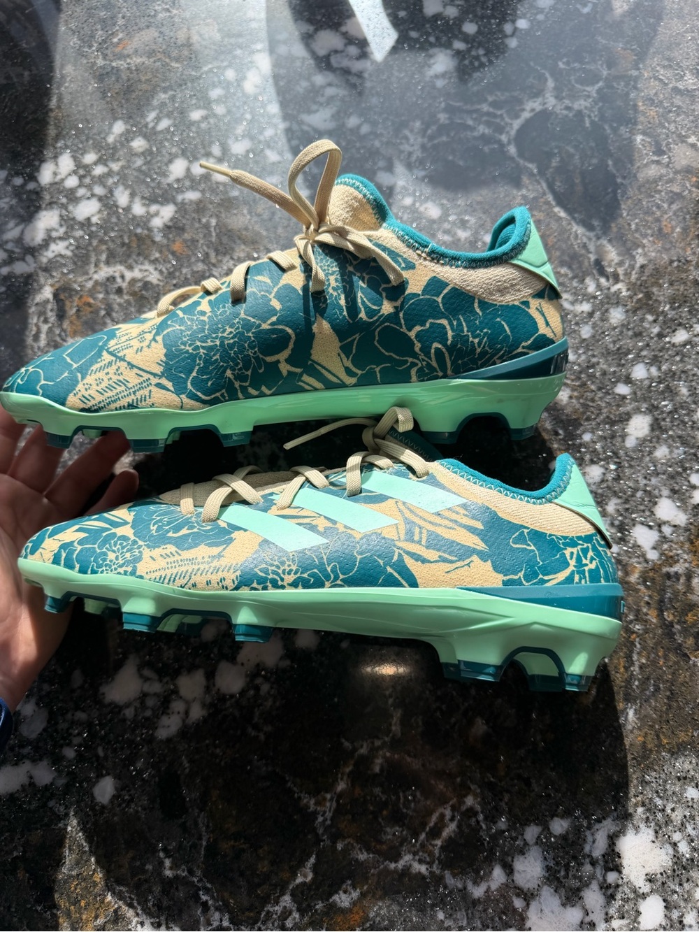Adidas Women's Floral Soccer Cleats in Teal and Cream